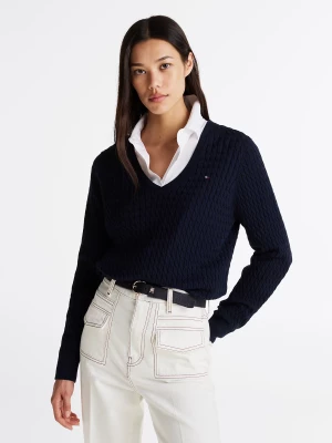 Tommy Hilfiger Naisten Neule, CO CABLE FINE GG V-NK LS SWEAT Tummansininen