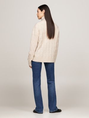 Tommy Hilfiger Naisten Neule, SOFT WOOL CABLE ROLL-NK SWEATER Luonnonvalkoinen