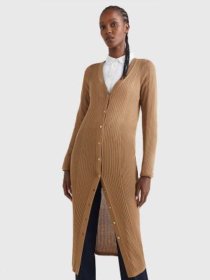 Tommy Hilfiger Naisten Neuletakki LYOCELL SILK LONG CARDIGAN Kameli