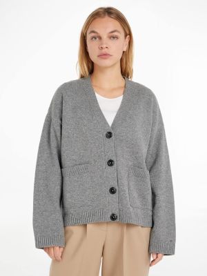 Tommy Hilfiger Naisten Neuletakki, OVERSIZED V-NK CARDIGAN Vaaleanharmaa