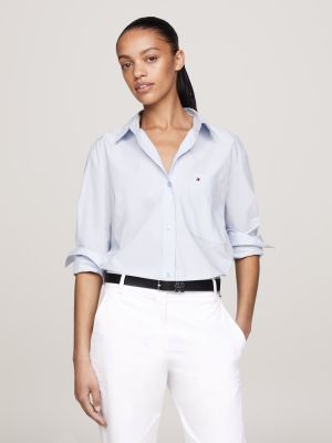 Tommy Hilfiger Naisten Paitapusero, Essential Cotton Easy Fit Shirt Vaaleansininen