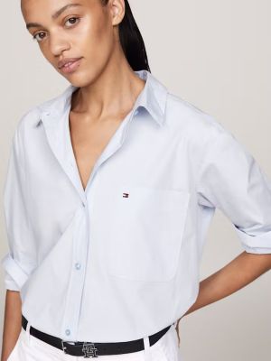 Tommy Hilfiger Naisten Paitapusero, Essential Cotton Easy Fit Shirt Vaaleansininen