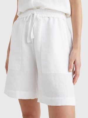 Tommy Hilfiger Naisten Pellavashortsit LINEN PULL ON SHORTS Valkoinen