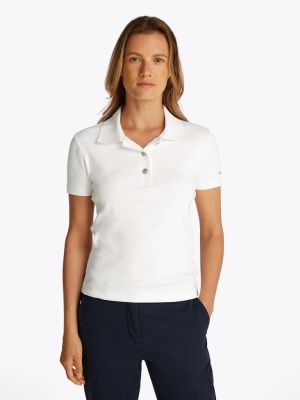 Tommy Hilfiger naisten pikeepaita, SLIM GOLD BUTTON POLO SS Valkoinen