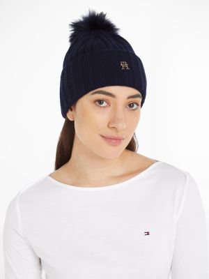 Tommy Hilfiger Naisten Pipo, ESSENTIAL CHIC POMPOM BEANIE Tummansininen