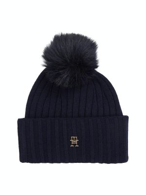 Tommy Hilfiger Naisten Pipo, ESSENTIAL CHIC POMPOM BEANIE Tummansininen