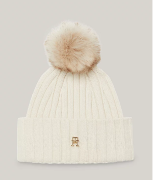 Tommy Hilfiger Naisten Pipo, ESSENTIAL CHIC POMPOM BEANIE Vaalea Beige