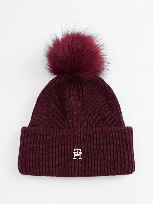 Tommy Hilfiger Naisten Pipo, K-ELEVATED CHIC BEANIE POMPOM Viininpunainen