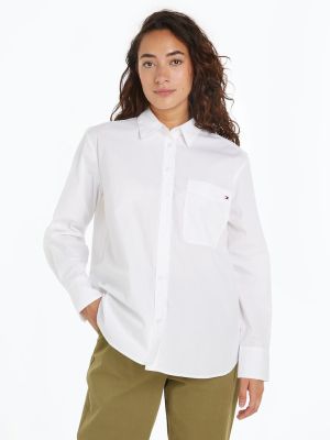 Tommy Hilfiger Naisten Pusero, SOLID COTTON EASY FIT SHIRT Valkoinen