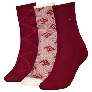 Tommy Hilfiger Naisten Sukat, WOMEN SOCK MONOGRAM GIFT BOX 3PK Punainen Kuosi