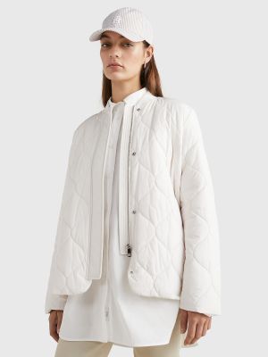 Tommy Hilfiger Naisten Tikkitakki, K-QUILTED BOMBER JACKET Luonnonvalkoinen