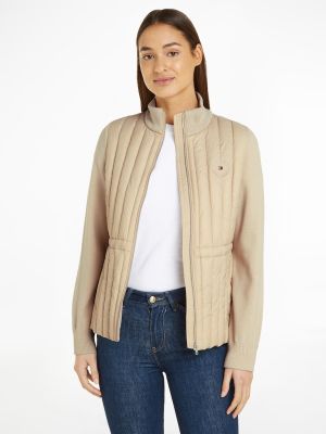 Tommy Hilfiger naisten takki, LW PADDED KNIT MIX JACKET Vaalea Beige