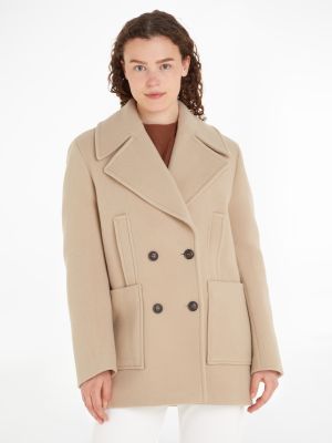 Tommy Hilfiger Naisten Villakangastakki, RELAXED WOOL BLEND PEACOAT Vaalea Beige