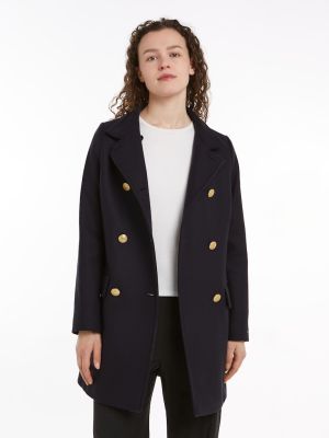 Tommy Hilfiger Naisten Villakangastakki, WOOL BLEND SLIM FUNNEL COAT Tummansininen