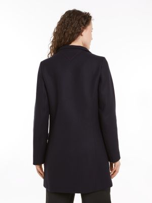 Tommy Hilfiger Naisten Villakangastakki, WOOL BLEND SLIM FUNNEL COAT Tummansininen