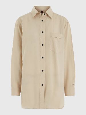 Tommy Hilfiger pellavapaita, LINEN OVERSIZED SHIRT LS Vaalea Beige