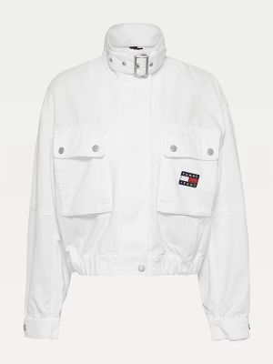 Tommy Jeans Girls Naisten Lyhyt Kevättakki TJW CROP UTILITY JACKET Valkoinen