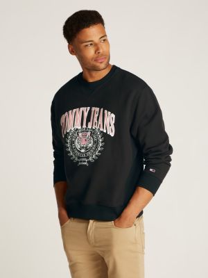 Tommy Jeans Miesten College, RLX VARSITY TIGER CREW Musta