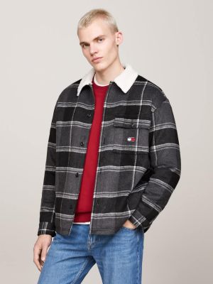 Tommy Jeans Miesten Paitatakki, TJM CHECK SHERPA OVERSHIRT Musta Ruutu