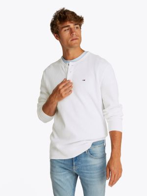 Tommy Jeans miesten trikoopaita, TJM REG WAFFLE HENLEY LS TEE Valkoinen