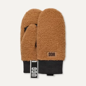 UGG Naisten Käsineet, W UGGFLUFF MITTEN WITH LOGO TAPE Kaakaonruskea