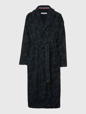 Tommy Hilfiger Naisten Kylpytakki, BATHROBE WITH JACQUARD Tummansininen