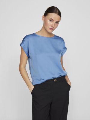 Vila lyhythihainen toppi, VIELLETTE S/S SATIN TOP Vaaleansininen