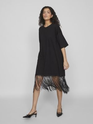 Vila naisten mekko, VIKATA S/S OVERSIZE FRINGE DRESS Musta