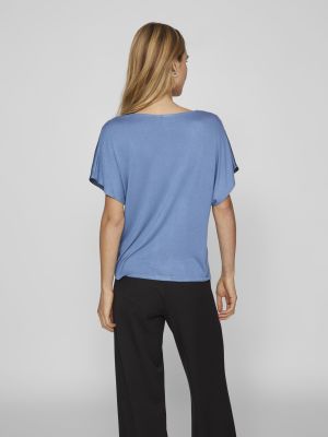 Vila naisten satiinitoppi, VIELLETTE V-NECK S/S SATIN TOP Sininen