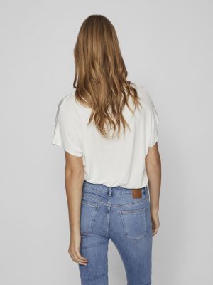 Vila naisten satiinitoppi, VIELLETTE V-NECK S/S SATIN TOP Valkoinen