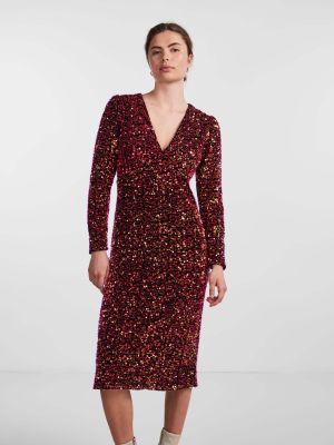 Y.A.S naisten mekko, YASPINKO SEQUIN 7/8 MIDI DRESS Punainen Kuosi