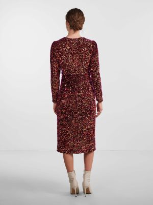 Y.A.S naisten mekko, YASPINKO SEQUIN 7/8 MIDI DRESS Punainen Kuosi