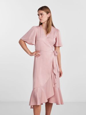 Y.A.S Naisten Mekko, YASTHEA 2/4 MIDI WRAP DRESS Vaaleanpunainen