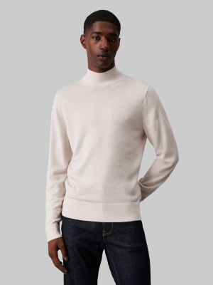 Calvin Klein Jeans Miesten Neulepusero, MERINO RWS MOCK NECK SWEATE Luonnonvalkoinen