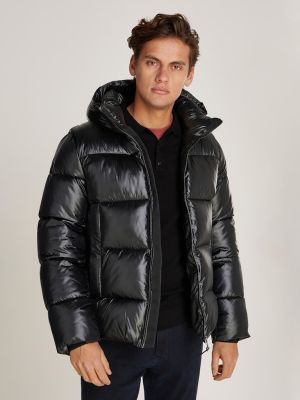 Calvin Klein Jeans Miesten Takki, HOODED QUILT PUFFER MW GLOSS Musta