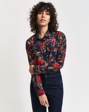 Gant Naisten Pusero, REL ROSE PRINT COT SILK SHIRT Sininen Kuosi