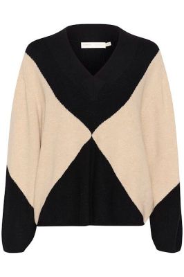 Inwear Naisten Neule, RUDI INTARSIA PULLOVER Haze Melange/Black