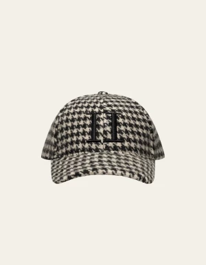 Les Deux Miesten Lippis, HOUNDSTOOTH WOOL BASEBALL CAP Mustavalkoinen