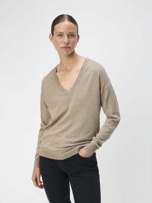 Object Naisten Neule, OBJTHESS L/S V-NECK KNIT PULLOVER NOOS Vaalea Beige