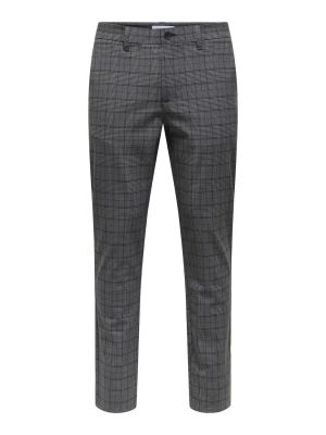 Only and Sons miesten housut, BRAD LIFE SLIM CHECK 0184 PANT Harmaa Ruutu