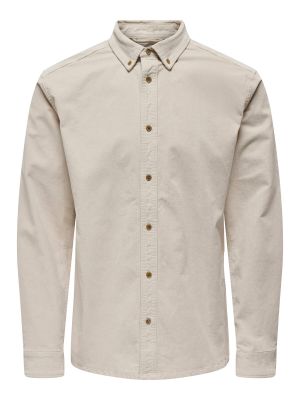 Only and Sons miesten kauluspaita, MICHAEL REG CORD SHIRT Luonnonvalkoinen