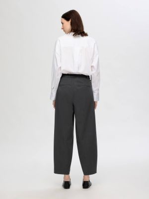 Selected Femme Naisten Housut, SLFPIYA HW BARREL PANT Grafiitti