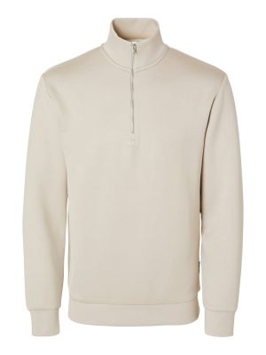 Selected miesten collegepusero, MANUEL SOFT ZIP HIGH NEW SWEAT  Luonnonvalkoinen