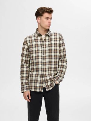 Selected miesten kauluspaita, REG OWEN FLANNEL MIX CHECK SHIRT Ruskea Ruutu