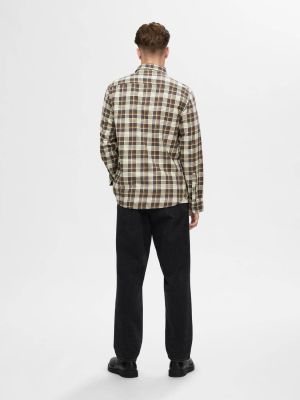 Selected miesten kauluspaita, REG OWEN FLANNEL MIX CHECK SHIRT Ruskea Ruutu