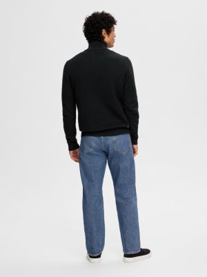 Selected Miesten Neulepusero, DANE LS KNIT STRUCTURE HALF ZIP Musta