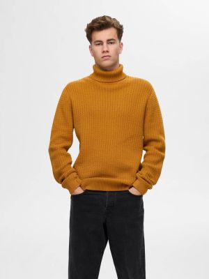 Selected Miesten Neulepusero, ZIG LS KNIT STRUCTURE ROLLNECK Oranssi