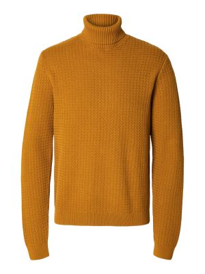 Selected Miesten Neulepusero, ZIG LS KNIT STRUCTURE ROLLNECK Oranssi