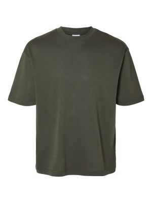 Selected miesten t-paita, LOOSE OSCAR SS O-NECK Armeijanvihreä