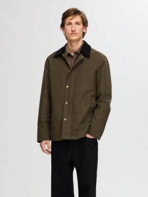 Selected miesten takki, WALTER WAXED COTTON JACKET Armeijanvihreä